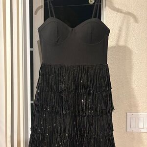 Trixxi Black Strapless Fringe Party Dress